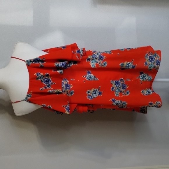 Line Up 143 Story Mini Floral Dress Red Blue Size Large - Picture 5 of 9